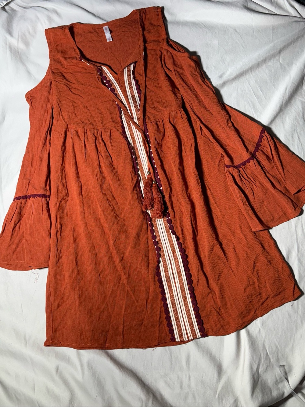 Xhilaration Rust Orange Boho Tunic with Tassel Front